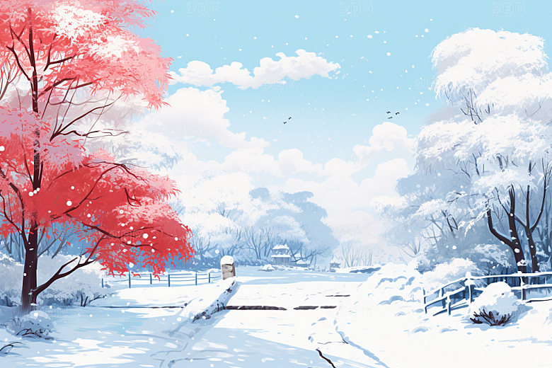 冬季雪景场景背景夜晚矢量素材