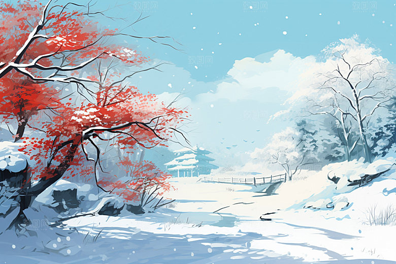 冬季雪景夜晚蓝色矢量素材