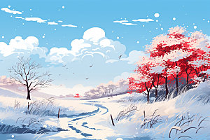 冬季雪景场景背景蓝色矢量素材