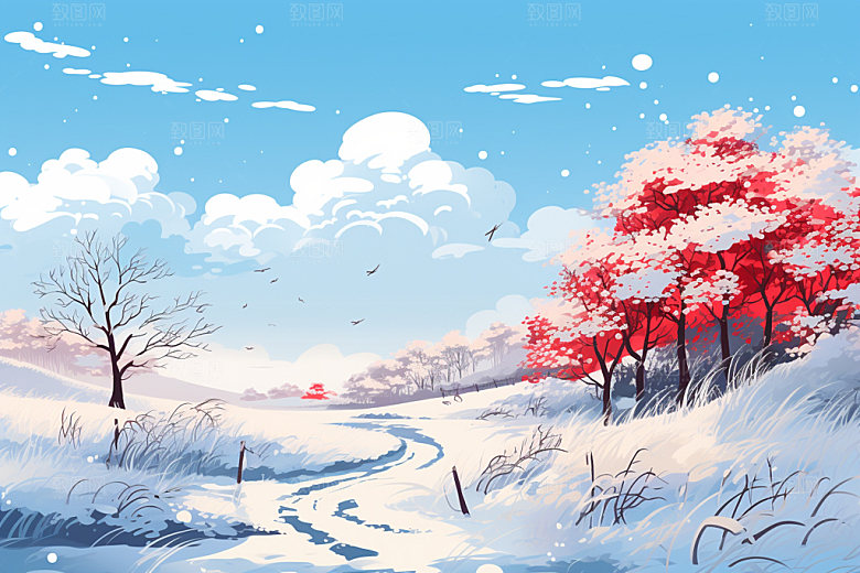 冬季雪景场景背景蓝色矢量素材