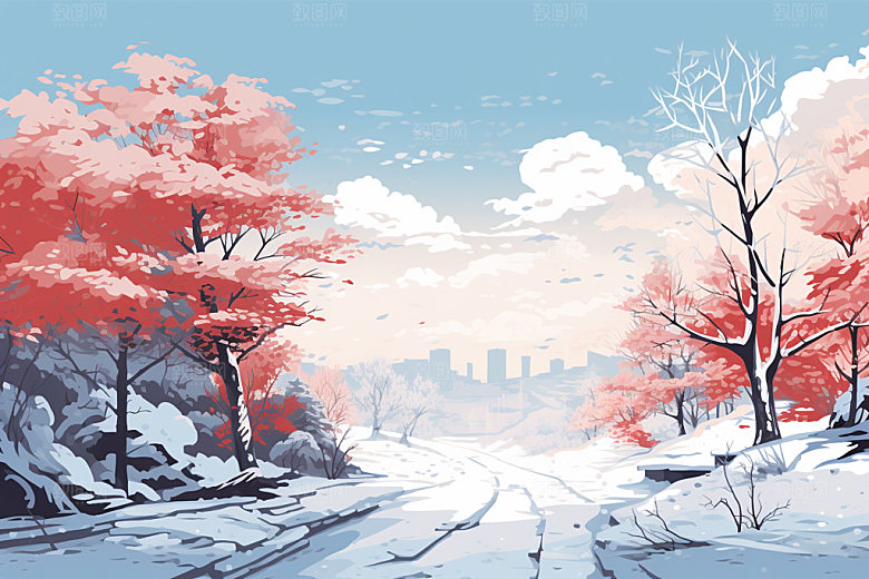 冬季雪景简约小清新矢量素材