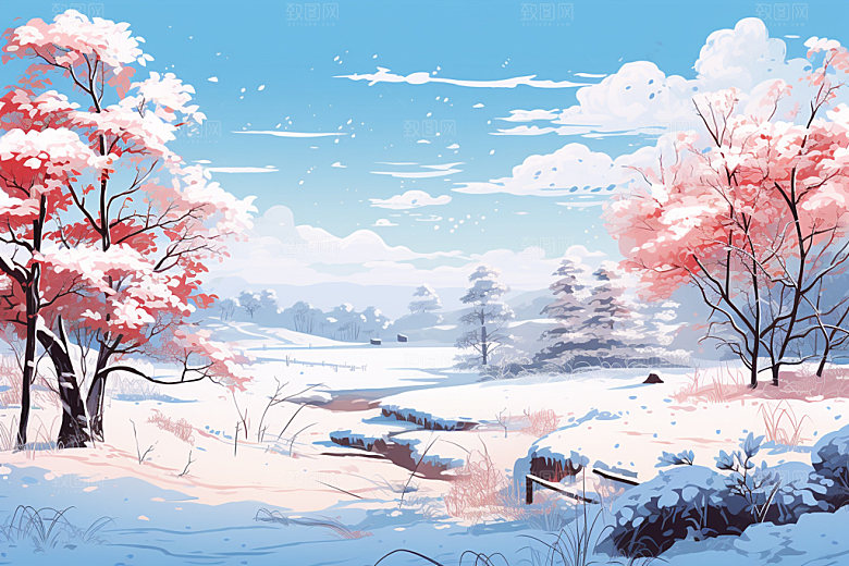 冬季雪景简约下雪矢量素材