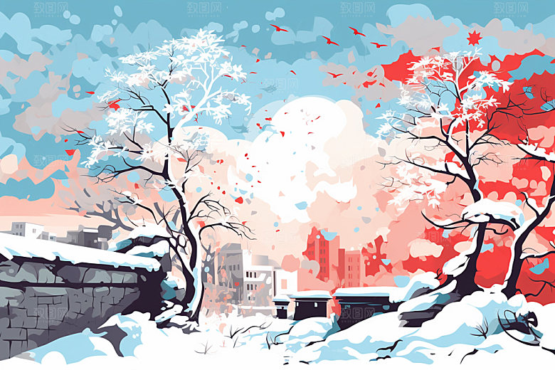 冬季雪景下雪简约矢量素材