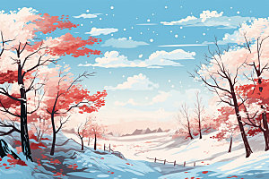 冬季雪景手绘插画简约矢量素材