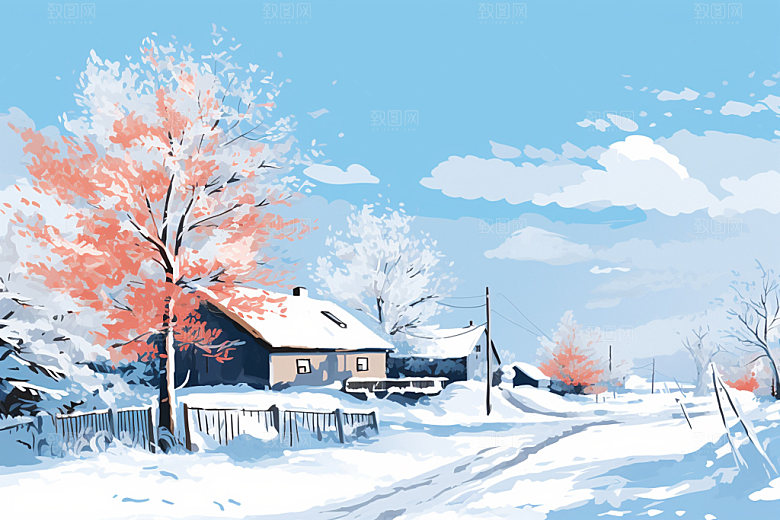 冬季雪景下雪空旷矢量素材