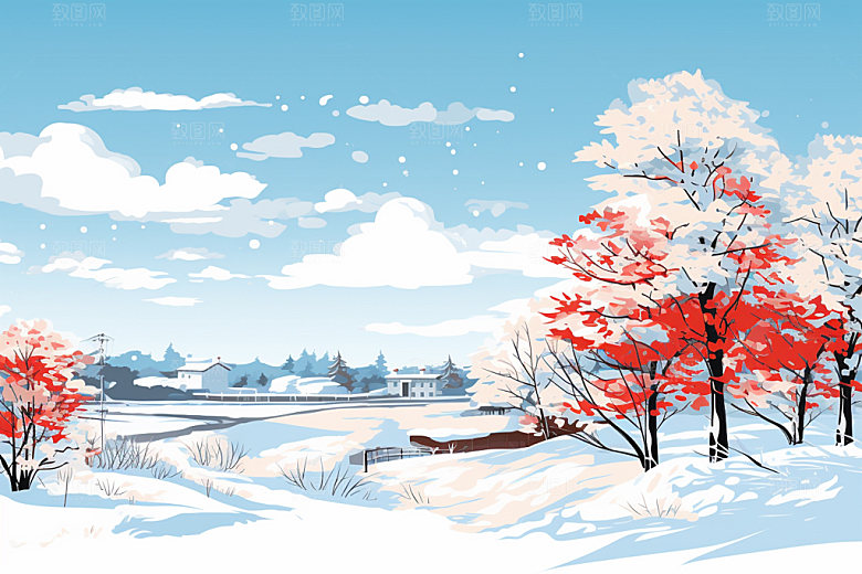 冬季雪景场景背景简约矢量素材