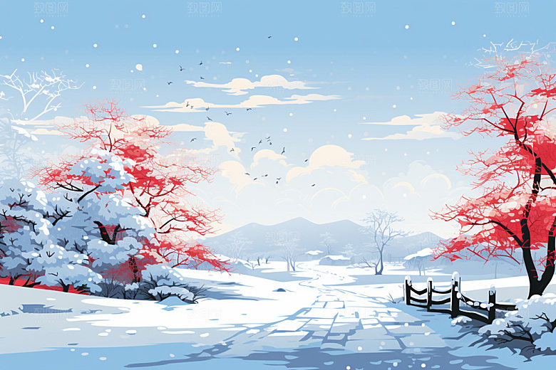 冬季雪景夜晚蓝色矢量素材