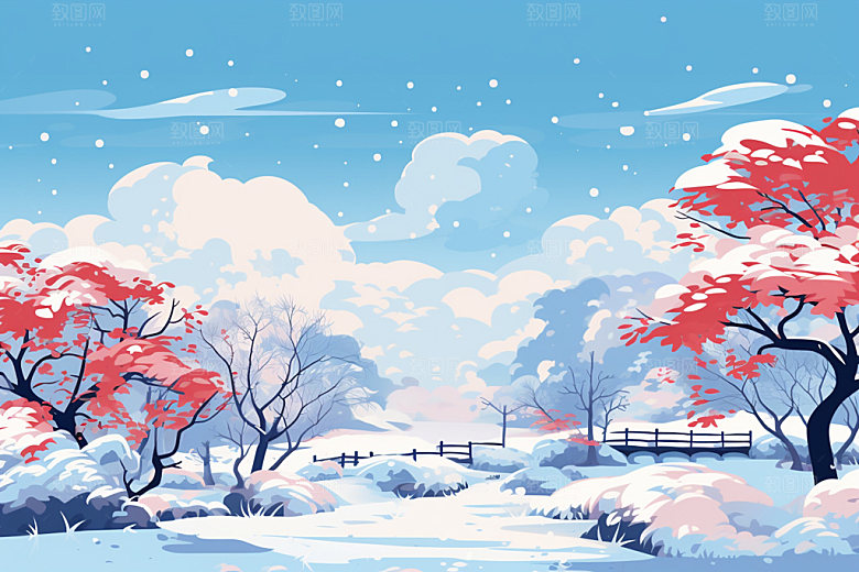 冬季雪景蓝色简约矢量素材