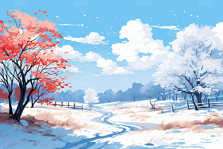 冬季雪景夜晚场景背景矢量素材