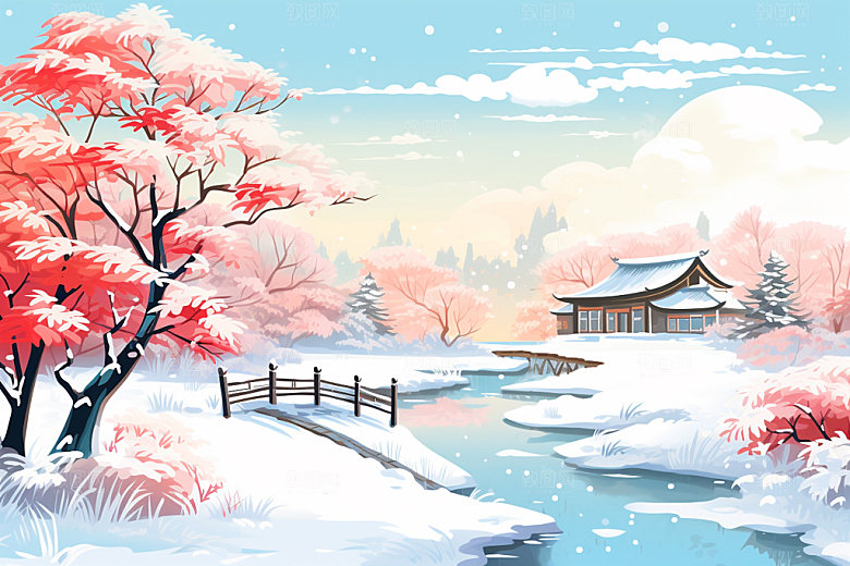 冬季雪景夜晚场景背景矢量素材