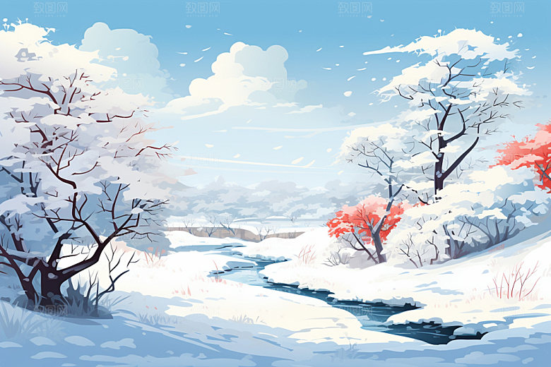 冬季雪景下雪简约矢量素材