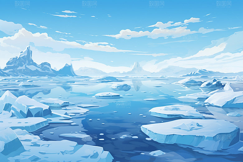 冬季雪景小清新手绘插画矢量素材