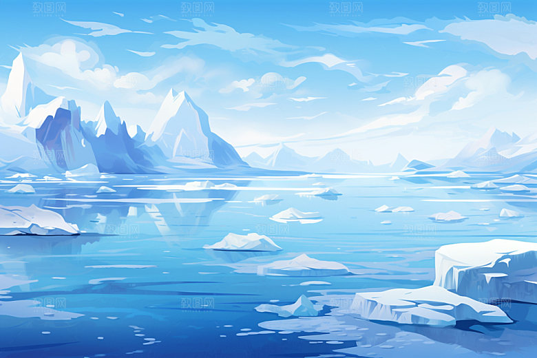 冬季雪景手绘插画小清新矢量素材