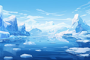 冬季雪景手绘插画蓝色矢量素材