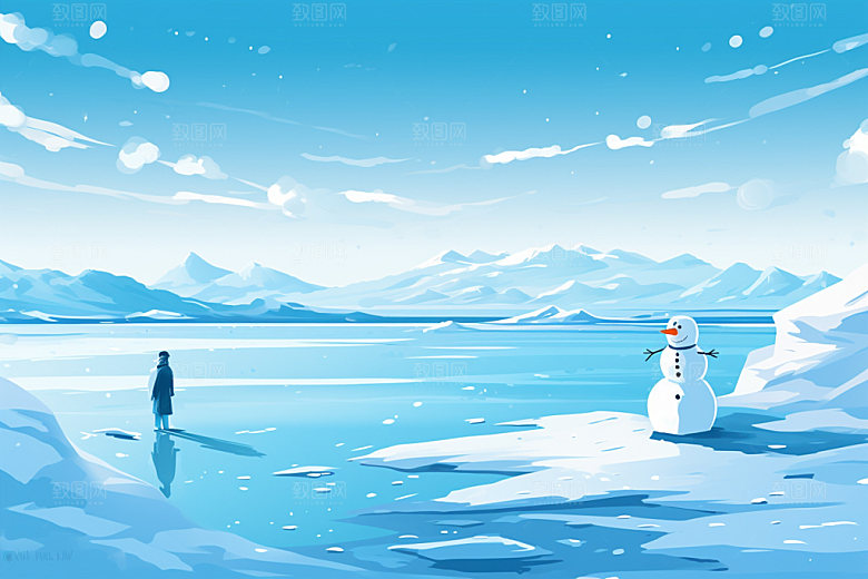 冬季雪景下雪空旷矢量素材