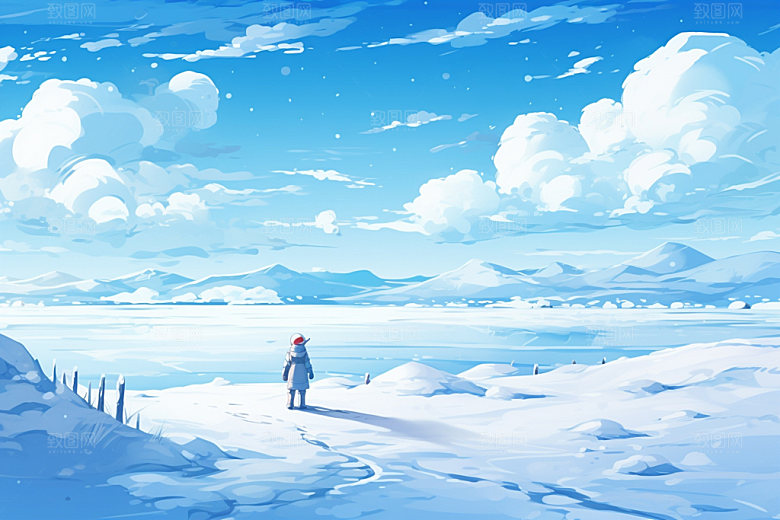 冬季雪景日出空旷矢量素材