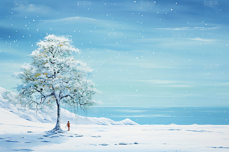 冬季雪景简约日出矢量素材