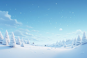 冬季雪景蓝色夜晚矢量素材