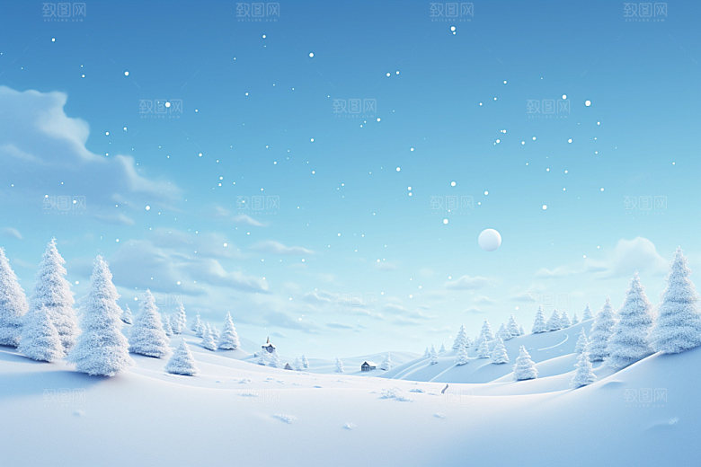 冬季雪景蓝色夜晚矢量素材