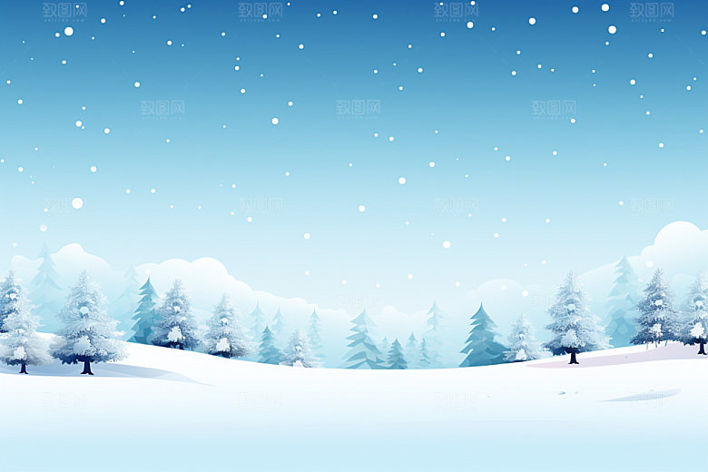冬季雪景空旷手绘插画矢量素材