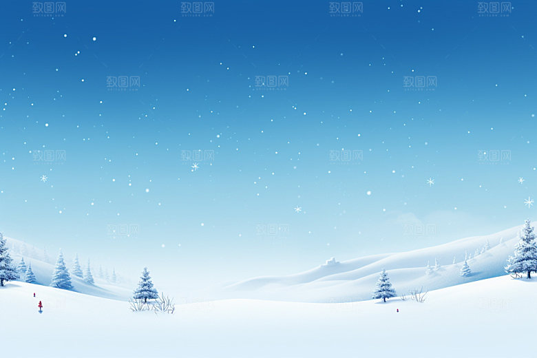 冬季雪景小清新手绘插画矢量素材
