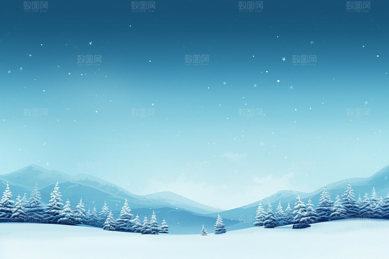 冬季雪景蓝色手绘插画矢量素材