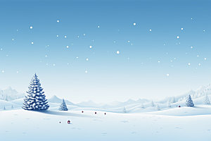 冬季雪景蓝色小清新矢量素材