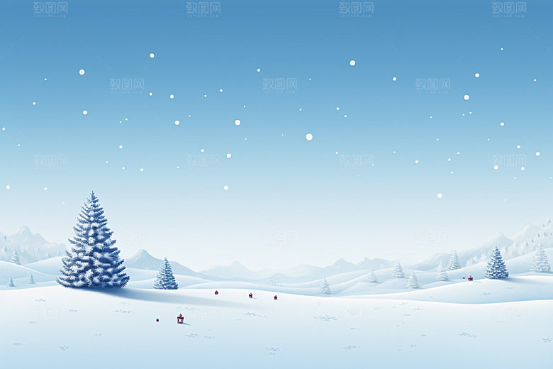 冬季雪景蓝色小清新矢量素材