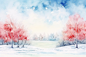 冬季雪景蓝色日出矢量素材