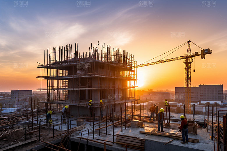 建筑工地建造脚手架摄影图