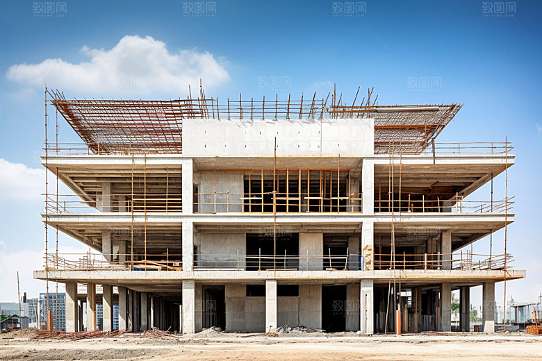 建筑工地脚手架楼盘摄影图