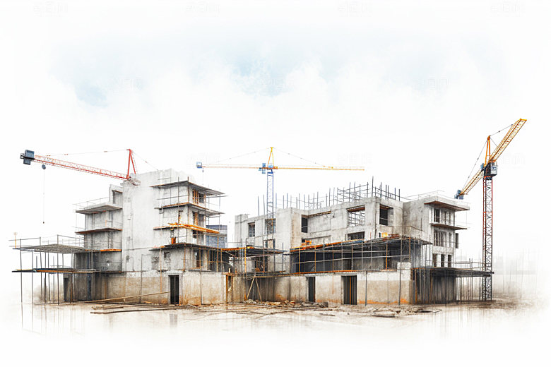 建筑工地脚手架塔吊摄影图