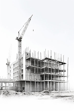 建筑工地塔吊建筑结构摄影图