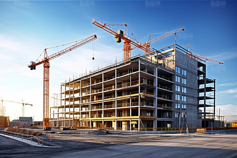 建筑工地脚手架楼盘摄影图