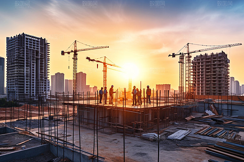 建筑工地建造脚手架摄影图