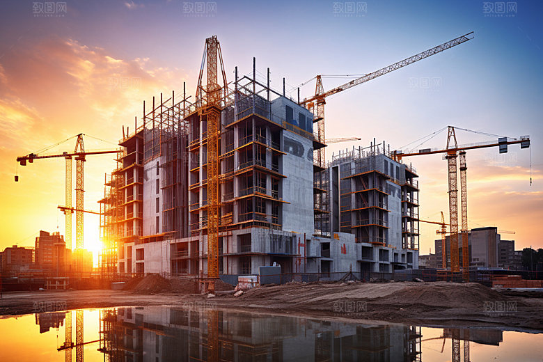 建筑工地建筑结构脚手架摄影图