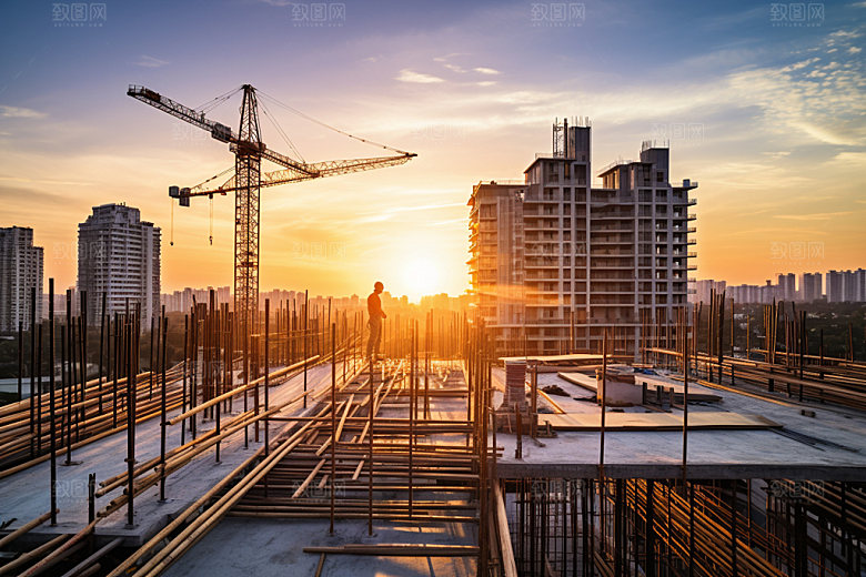 建筑工地施工楼盘摄影图