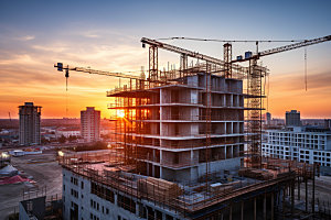 建筑工地建筑结构脚手架摄影图
