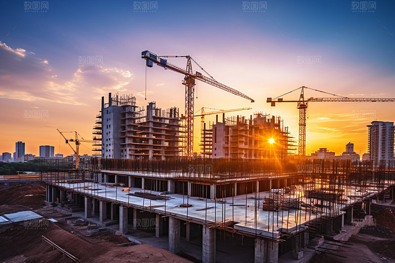 建筑工地脚手架施工摄影图