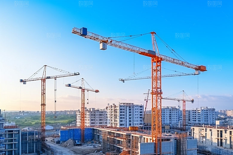 建筑工地施工脚手架摄影图