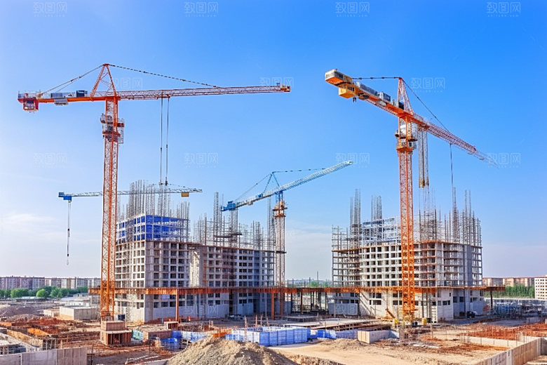 建筑工地施工脚手架摄影图