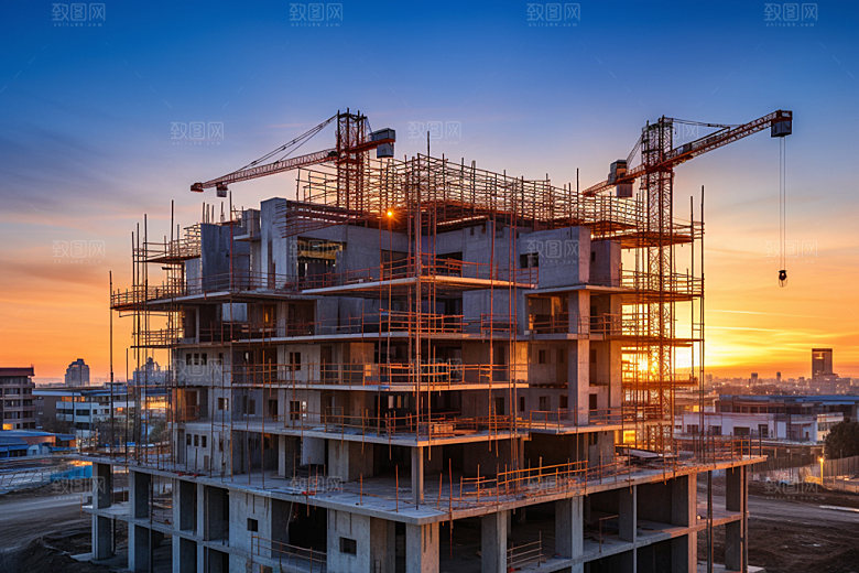 建筑工地建筑结构施工摄影图