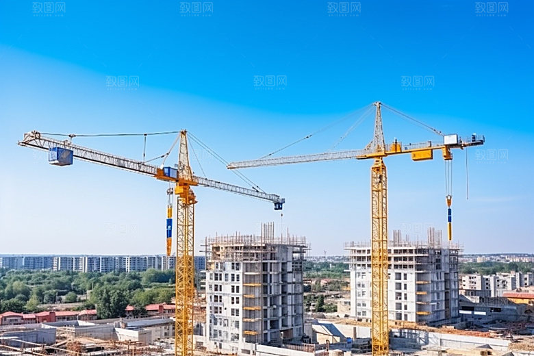 建筑工地塔吊建筑结构摄影图