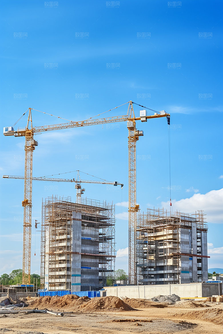 建筑工地建筑结构脚手架摄影图