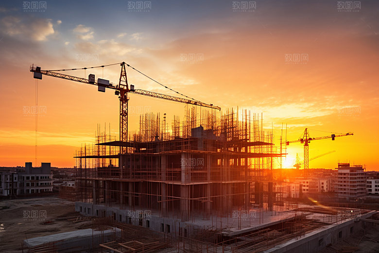 建筑工地脚手架建筑结构摄影图