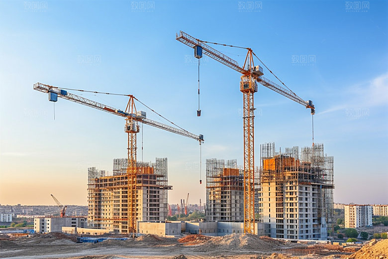 建筑工地建筑结构塔吊摄影图