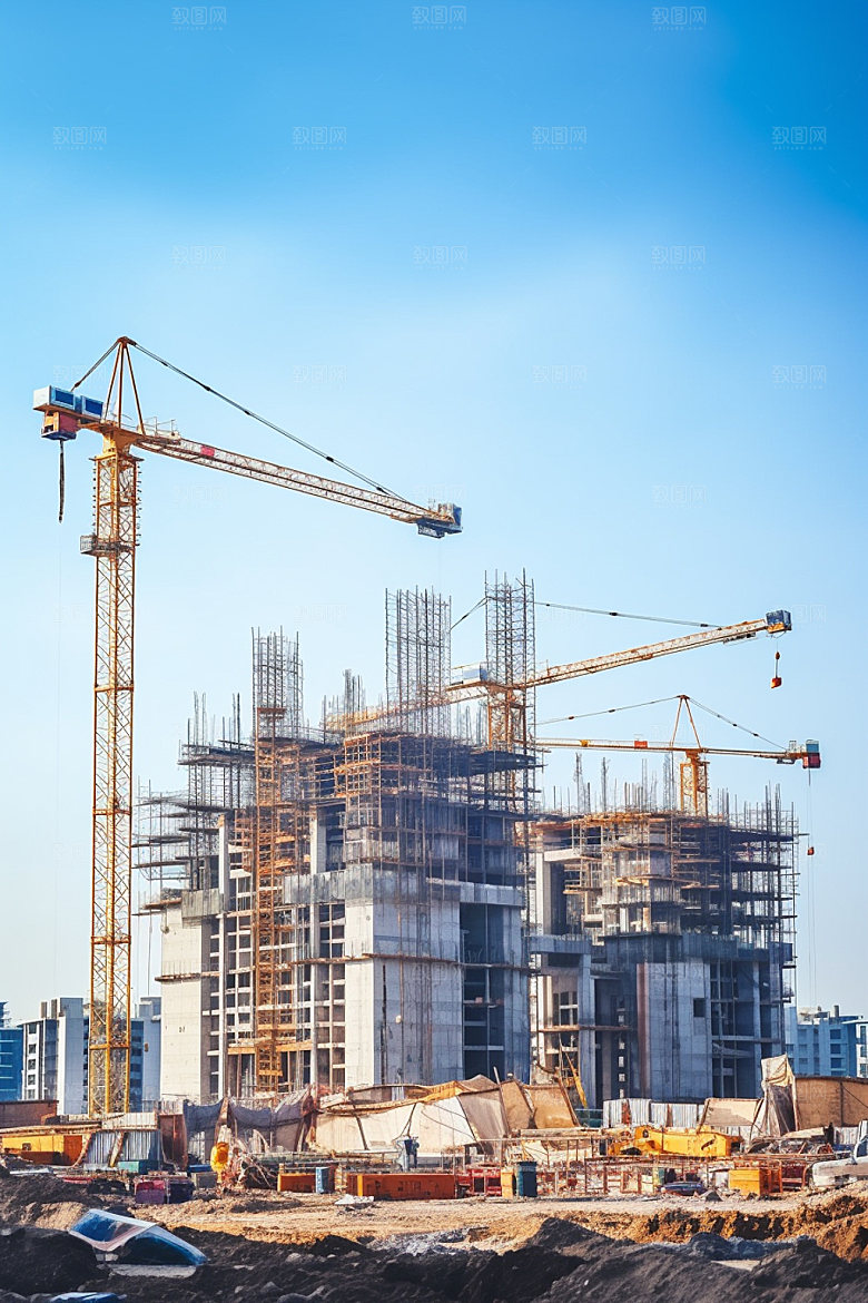 建筑工地塔吊施工摄影图