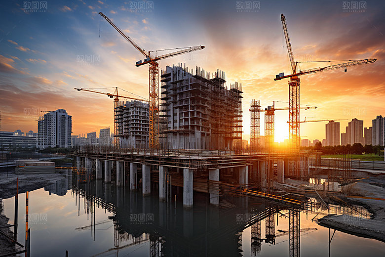 建筑工地塔吊建筑结构摄影图