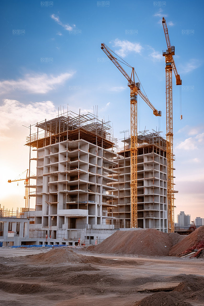 建筑工地塔吊建筑结构摄影图