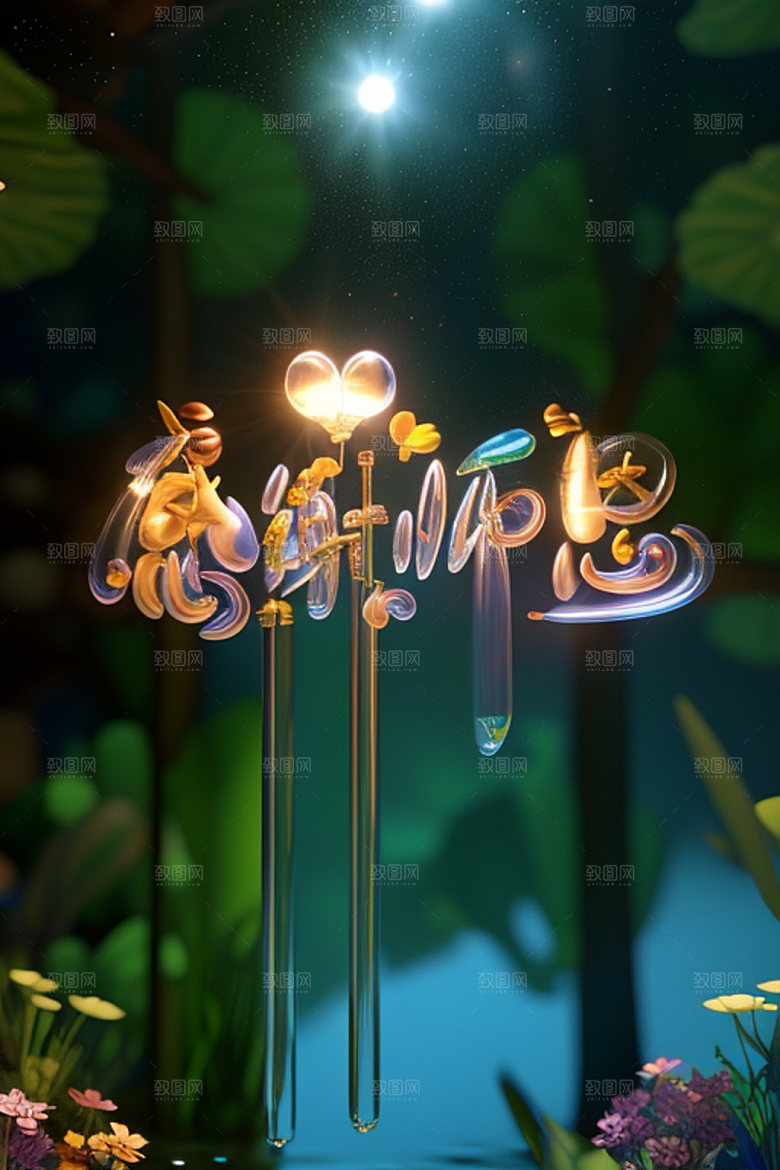 教师节立体字难忘师恩艺术字
